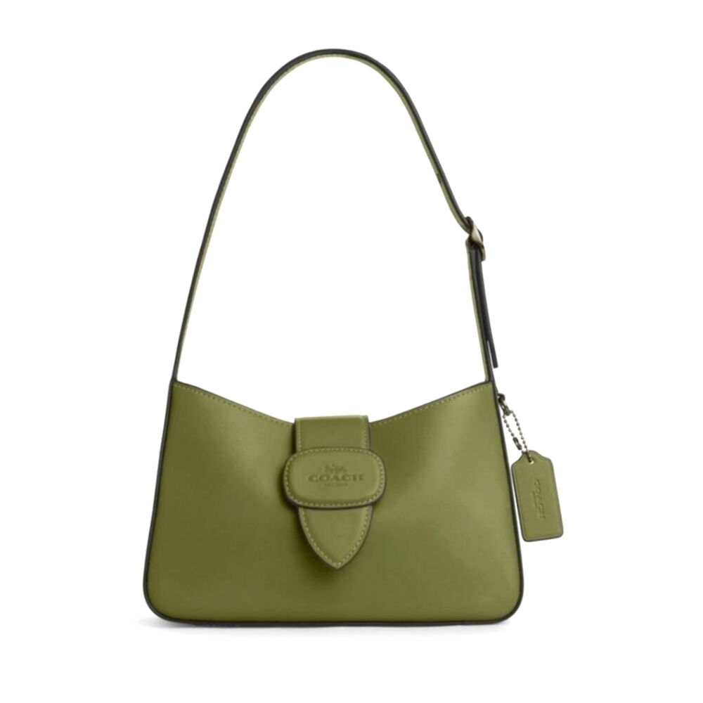 New! Coach Eliza Shoulder Bag Leather Covered Closure in Military Green